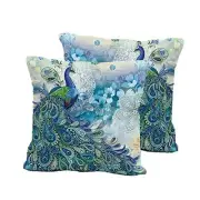 Teal Peacock Throw Pillow Covers 20" x 20" (Pack of 2) Double-sided Printing