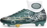 [PiWine] Football Boots Men Spike Microfibre High-Top Football Shoes Children Teenagers Athletics Training Shoes Green Outdoor Sports Shoes,8.5