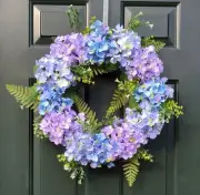 Artificial Hydrangea Door Wreath Spring Summer 20" Purple