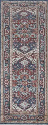 Traditional Oushak Indian Rug Runner Hand-Knotted Blue Carpet 2x7 ft
