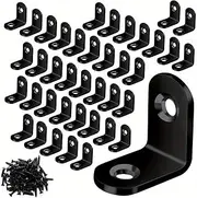 [Fitbitey] 40pcs Stainless Steel L Brackets - Small Right Angle Corner Brace for Shelves, Wood Furniture, Chair, Drawer with 80pcs Screws(Black)
