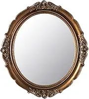 Funerom 12.8 x 14.3 inch Vintage Decorative Wall Mirror, Hanging Mirrors for Bedroom Living-Room Dresser Decor, Oval Antique Gold
