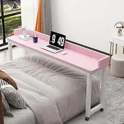 Overbed Table with 360° Wheels, Queen Full Size Mobile Laptop Desk, Over Bed Table with Baffle, Overbed Desk with Heavy Duty Metal Leg for Home Hospital(Pink,120 * 40 * 80cm)