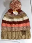 C&C California Striped Cream Pink Rose Burgundy Colors Print Pom Pom Beanie Hat