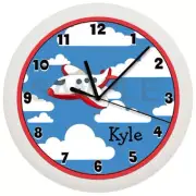 Personalized Clock - Airplane, Kids Room, Boy's room, Clouds