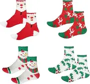 [JNAWA] 4Pairs Christmas Socks Santa Fluffy Socks Winter Plush Socks Soft Warm Fuzzy for Women Girls Party Favor, multicor, S-L