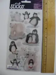 Sticko Stickers PENGUINS & POLAR BEARS Epoxy 18 Pieces NOS
