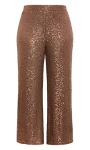 CITY CHIC Avery Sequin Pant Bronze High Waist Wide Leg NEW RRP $139 Size L / 20