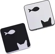 [BEBEMOKO] 2pcs Cat Fish Pattern Case Storage Box Compact Organizer with Built Mirror for Women for Travel and Outdoor Activities Black White