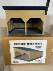 Tan/Blue Two-Bay Cattle Shed by Deppe Design - 1/64 Scale