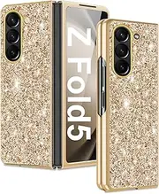 Z Fold 5 Glitter Case for Samsung Galaxy Z Fold5 5G Phone Case for Women Girls, Slim Ultra Thin Matte Back Shockproof Protective Cover for Samsung Z Fold 5 5G, 7.6" Crystal Bling Case (Gold)