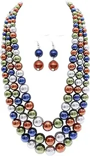 [CIOOU] Pearl Necklace for Women 3 strand Pearl Necklaces Faux Pearl Necklace Earrings Set 1920s Flapper Gatsby Costume Accessories