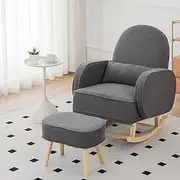 Levede Rocking Chair Nursery with Ottoman, Nursing Armchair with Footrest, Cloud Rocker Chairs for Living Room/Bedroom, Backrest Footstool Indoor, Solid Wood Frame, Grey, Max 85kg Capacity