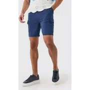 Mens Navy Elasticated Waist Skinny Fit Cargo Shorts