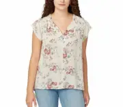 NWT Buffalo David Bitton Women's FLutter Sleeve Blouse White Sz S $40 1HL325