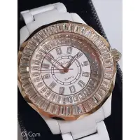 在飛比找蝦皮購物優惠-二手～個性奢華風～香港品牌Melissa白色陶瓷錶帶配全晶鑽