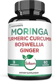SATOOMI 9in1 Moringa Capsules - Featuring Moringa, Turmeric, Boswellia, Ginger, Ashwagandha, Ceylon Cinnamon and Milk Thistle, and Resveratrol - 60 Count