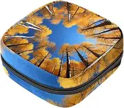 Period Bag,Sanitary Napkin Storage Bag,Autumn Sky Golden Trees,Tampon Holder for Purse