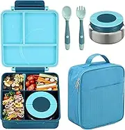 Howeemo Bento Lunch Box Set for Kids with 8oz Soup Thermo, Leak-Proof Lunch Containers with 4 Compartment, Kids Thermo Hot Food Jar and Insulated Lunch Bag for Kids to School-Blue