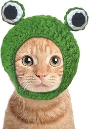 Cnorialy Pet Costume Hats Cat Dog Cute Frog Headband Crochet Knitted Cap Big Eye Frog Christmas Party Cosplay for Kitten Puppy Pet Birthday Hat (Small)
