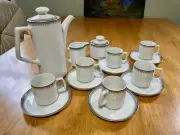 NEW Demitasse 6 serving Set. Teapot, cream and sugar, 6 cups and saucers