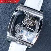 Automatic Mechanical Skeleton Bridge Movement Watch Luminous Hands Silver White