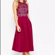 NWT ASOS SCUBA HALTER TOP ALINE OPEN ZIP BACK MIDI DRESS BURGUNDY SIZE UK 8