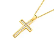 9ct Gold Cubic Zirconia Channel Set Cross Pendant in Clear
