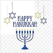 SharkBliss Happy Hanukkah Napkins, 100 Pack Festival of Lights Decoupage Beverage Paper Cocktail Napkins for Holiday Dinner Table Decor 2-Ply 5x5