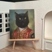 Miniature Dollhouse Shadow Box Art Black Cat Royal Sultan Renaissance Handmade