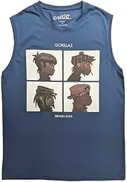 [Rock Off officially licensed products] Gorillaz Tank Top Muscle T Shirt Demon Days Band Logo Official Unisex Blue S