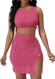 [KUNLIHUANG] Women¡¯s 2 Piece Club Outfit Going Out Dress Crop Top & Slit Skirt Set