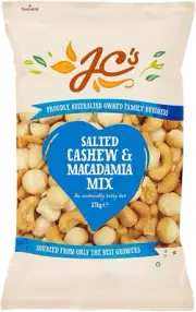 J.C.'S QUALITY FOODS Salted Macadamia and Cashew Nut Mix, 375 G