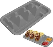 Taco Plate - Taco Serving Plate with 3 Dividers,Silicone Reusable Non-Slip Food Dish with 2 Condiment Compartments for Adults Kids Family Wedding