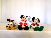 Disney Christmas Santa Mickey & Minnie Mouse Bean Bag Plush + Pluto Reindeer