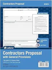 Adams Contractor's Proposal Forms, 8.5 x 11.44 Inch, 3-Part, Carbonless, 50-Pack, White, Canary and Pink (NC3819)