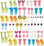 Food Picks for Kids Lunches, 60 Pcs Cute Animals Mini Food Fruit Fork Picks Cart