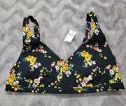 Aerie Offline M Black Floral Padded Pullover Bra NWT