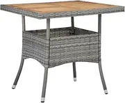 Outdoor Dining Table, Folding Grey Poly Rattan & Solid Acacia Wood, 80x80x75cm, Patio Table with Chairs, Extendable Wooden Leaf, Durable Metal Frame, Lightweight & Weather-Resistant for Outside Dining