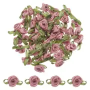 80 Pcs Dark Red Mini Roses Bow 15mm Ribbon Roses for Appliques Crafts