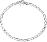 [Amberta] Women's 925 Sterling Silver Link Chain Bracelet for Charms (Adjustable)
