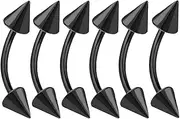[bodyjewellery] 6pcs 16g Curved Barbell Cartilage Lip Tragus Eyebrow Forward Helix Conch Daith Earring Black Vertical Labret Spike Pick Size