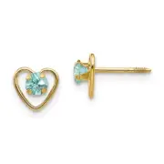 Madi K Kid's Earrings 14k Yellow Gold 3 mm Aquamarine Heart Post Button