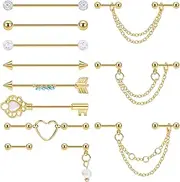 [LOREMOW] Stainless Steel Industrial Barbell Earrings for Women Men Industrial Earrings with Chain Cartilage Helix Industrial Piercing Jewelry