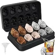 Webake Skull Ice Cube Mold 3D, 10-Cavity Skeleton Head Silicone Ice Mold with Lid and Funnel for Whiskey Cocktail Reusable for Halloween Baking Chocolate, Candy, Pudding