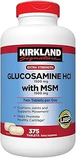 Kirkland GhZzx, Extra Strength Glucosamine HCI with MSM 375 Count (Pack of 2)