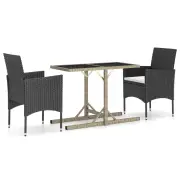 3 Piece Garden Dining Set Black