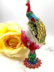 REd Faberge Egg Peacock Trinket box Imperial Russian Faberge eggs Gift for men