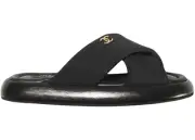 Chanel REV Black Fabric Criss Cross Puffy CC Logo Slide Mule Sandal Flop Flat 41