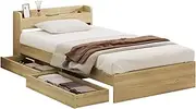 OIKITURE Wooden Bed Frame Single Size, Trundle Bed Frame Platform with Charging Ports, Bed Frame with 2 Drawers for Dorm, Bedroom, 209.5x97x70cm